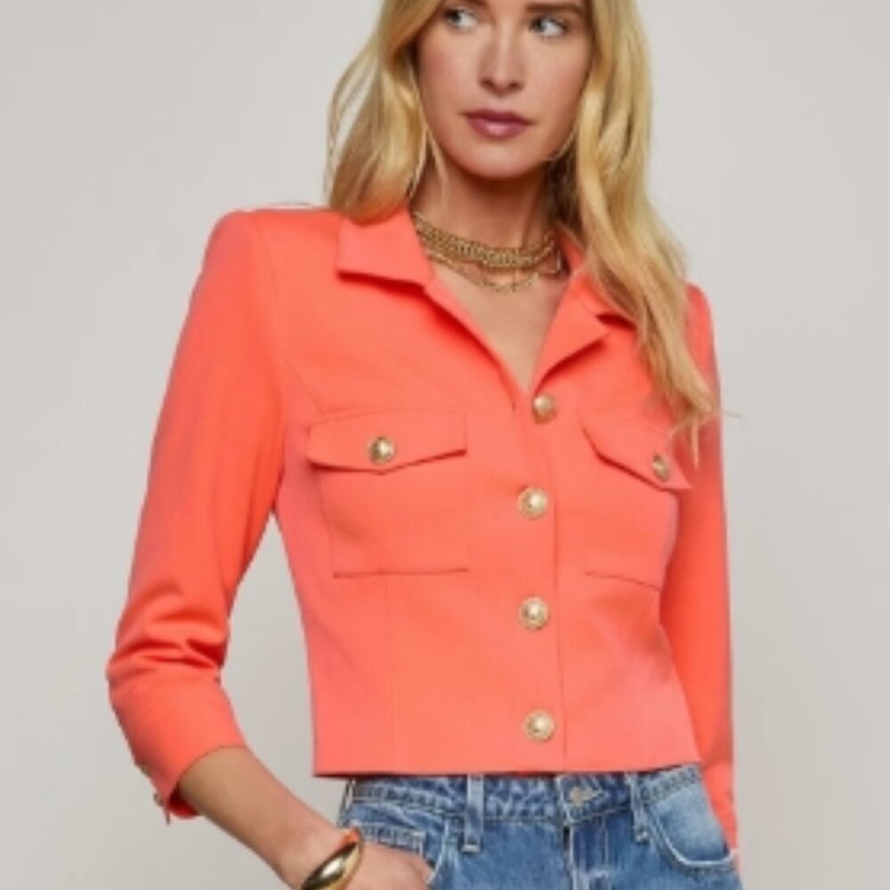 L’AGENCE Kumi Cropped Jacket Electric Coral Size 0 NWOT
